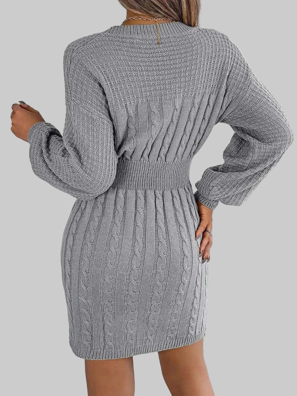 Sweater Dress - Cable - Knit Cutout Round Neck Slit for Women| JSandi - Jsandiclothing.com