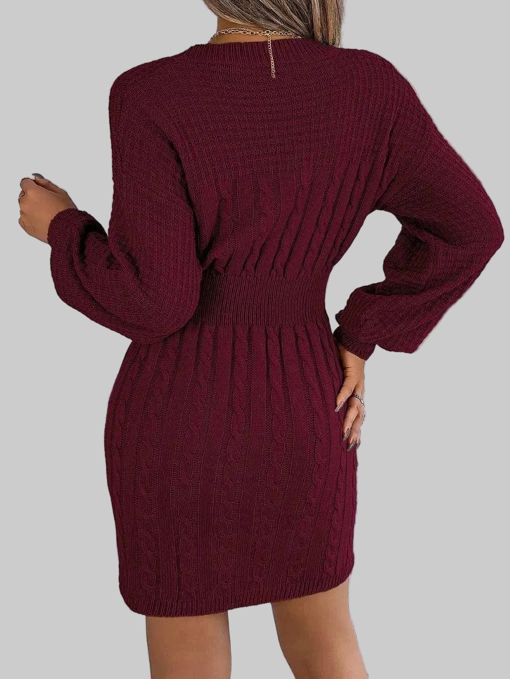 Sweater Dress - Cable - Knit Cutout Round Neck Slit for Women| JSandi - Jsandiclothing.com