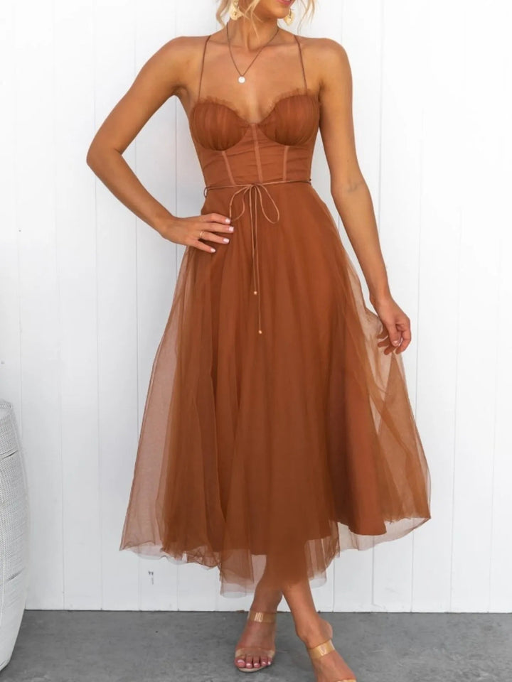 Sweetheart Neck Tulle Midi Dress - Romantic Evening Style - Jsandiclothing.com