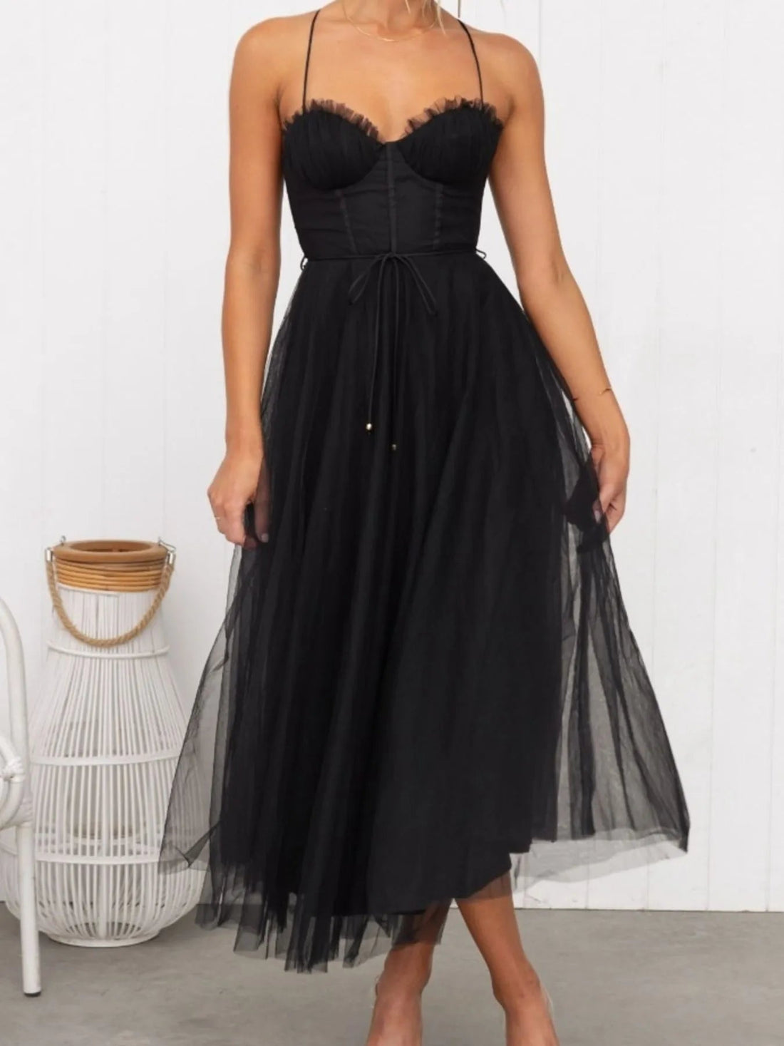 Sweetheart Neck Tulle Midi Dress - Romantic Evening Style - Jsandiclothing.com