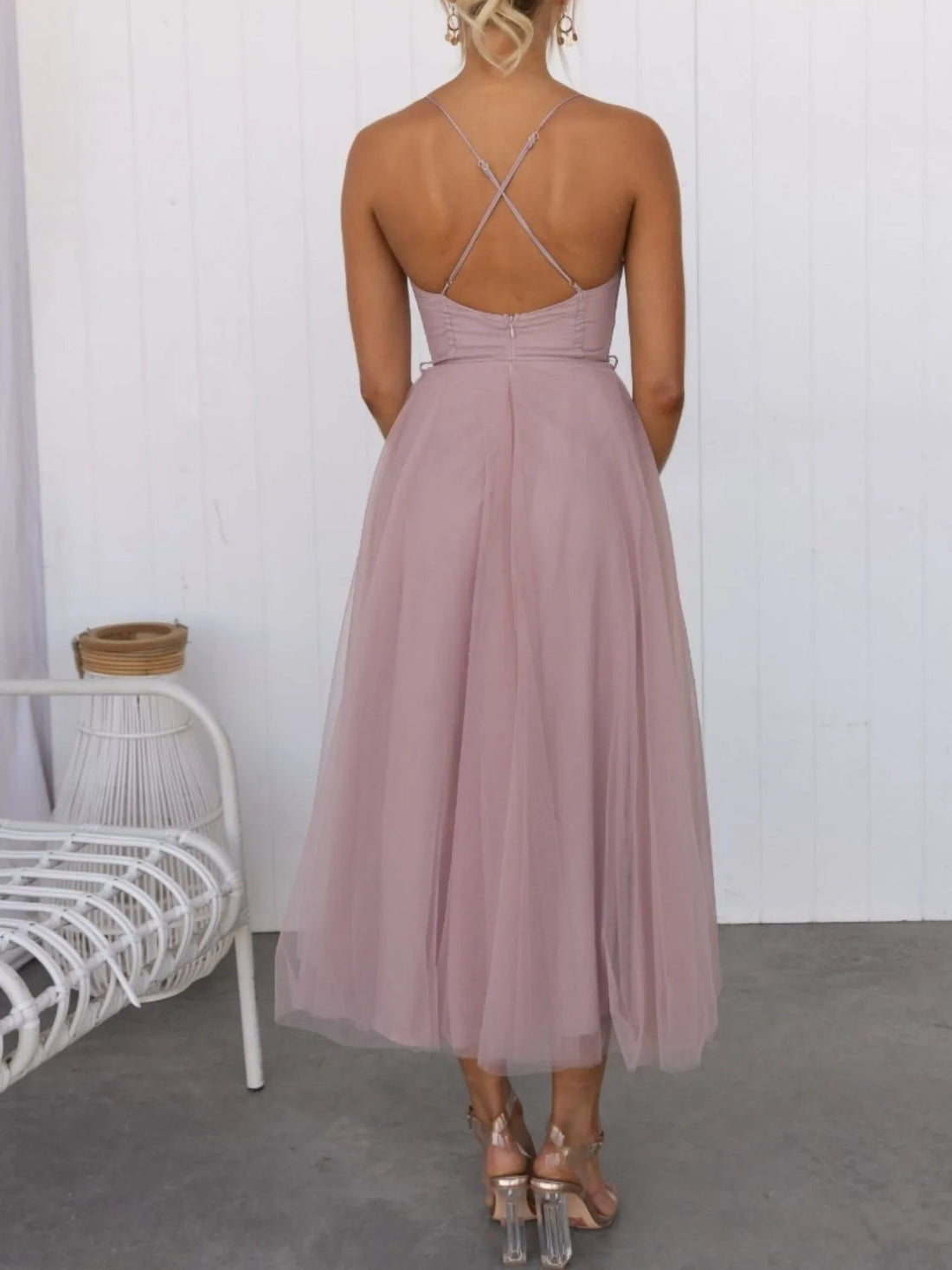 Sweetheart Neck Tulle Midi Dress - Romantic Evening Style - Jsandiclothing.com