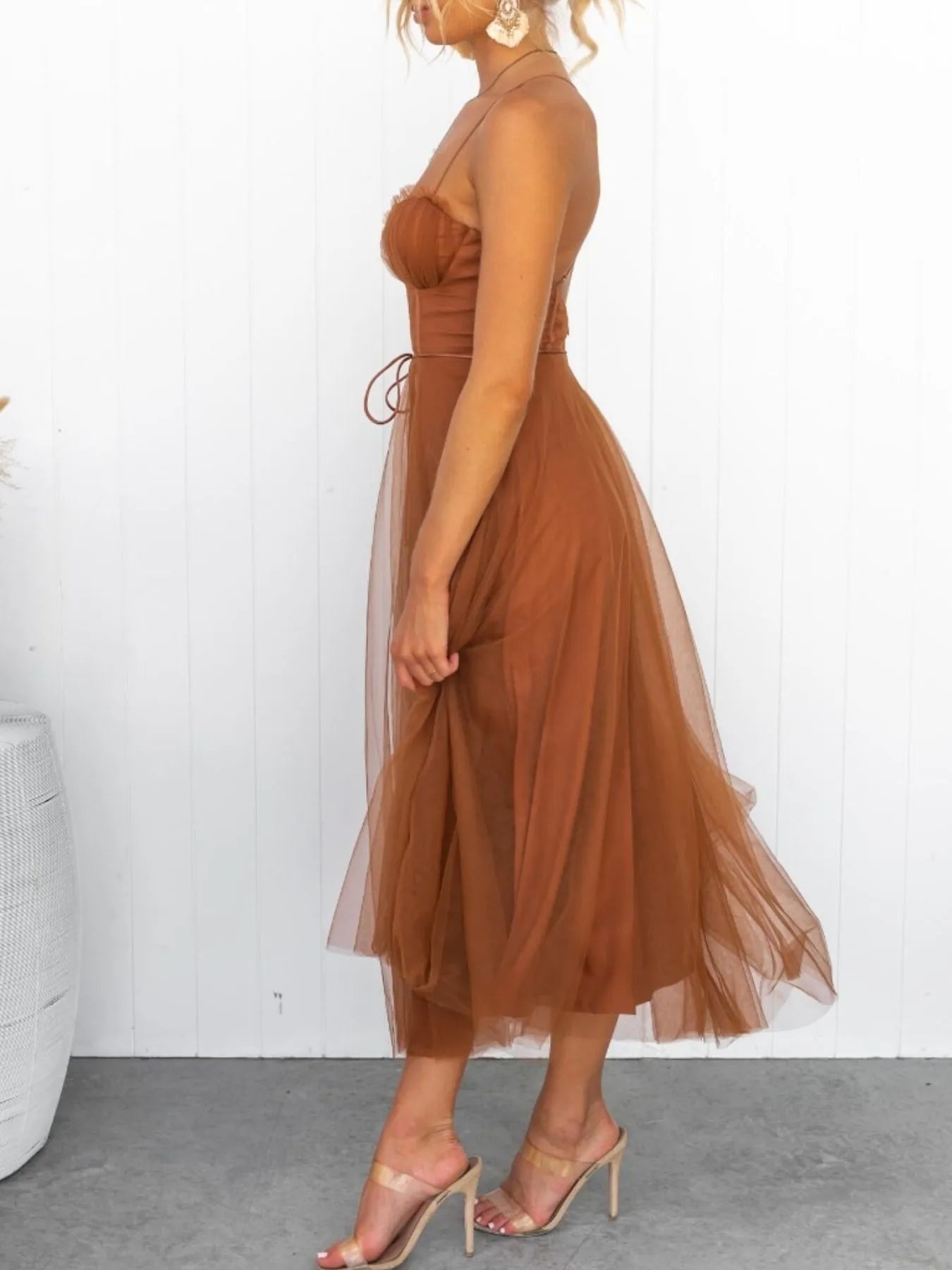 Sweetheart Neck Tulle Midi Dress - Romantic Evening Style - Jsandiclothing.com