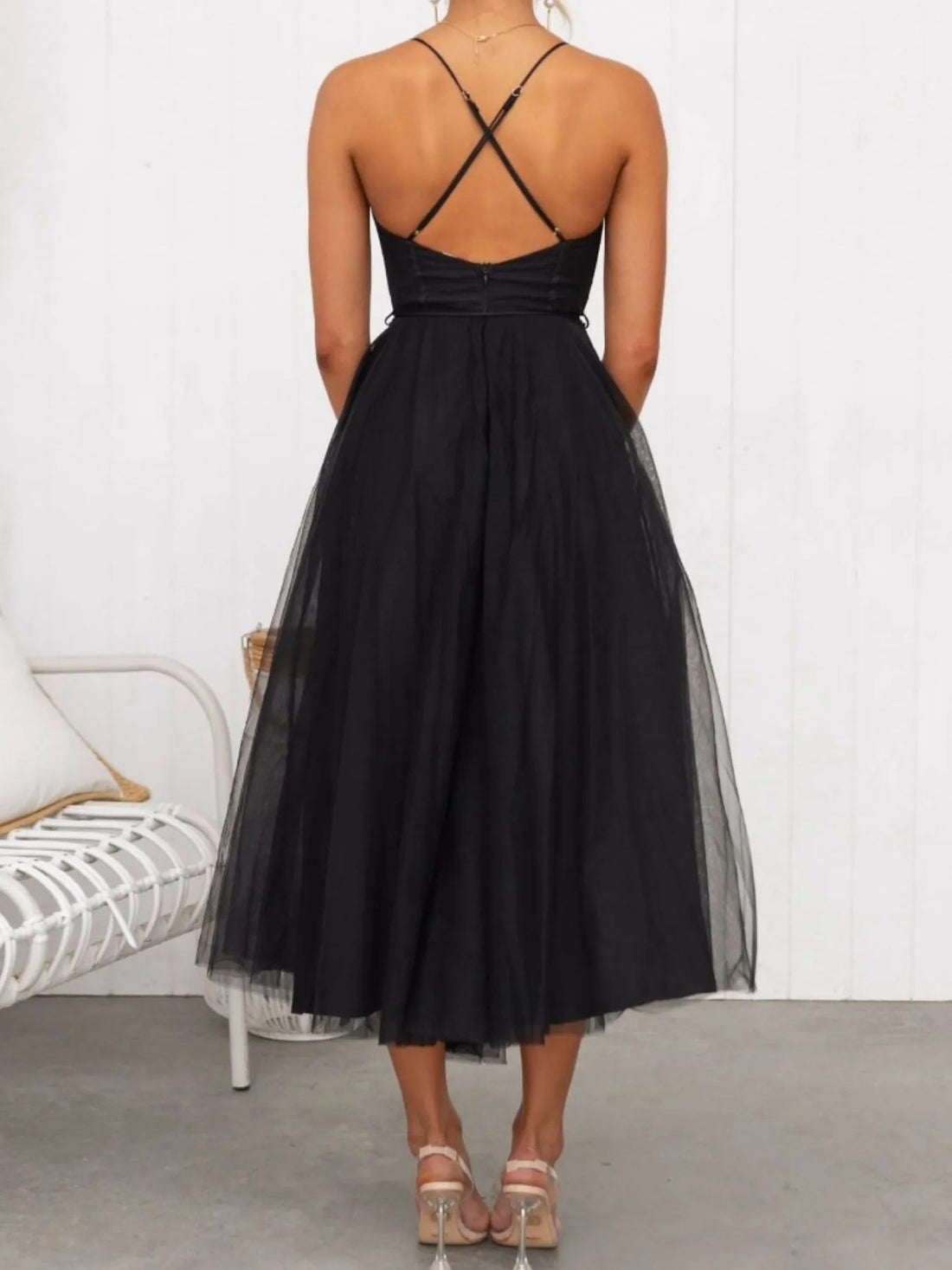 Sweetheart Neck Tulle Midi Dress - Romantic Evening Style - Jsandiclothing.com