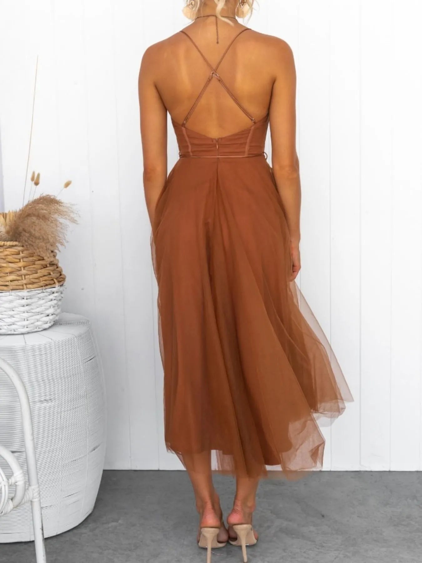 Sweetheart Neck Tulle Midi Dress - Romantic Evening Style - Jsandiclothing.com