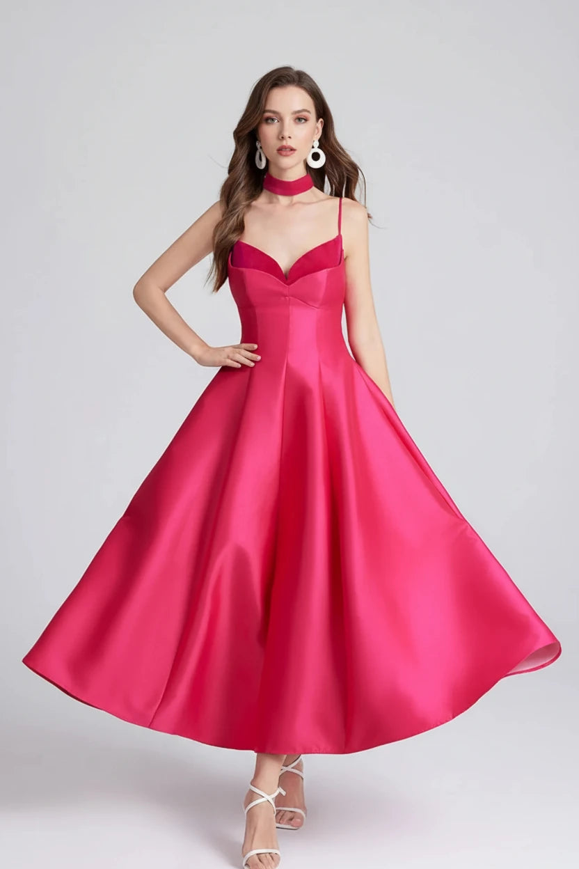 Sweetheart Spaghetti Strap Midi Dress with Collar - Jsandiclothing.com