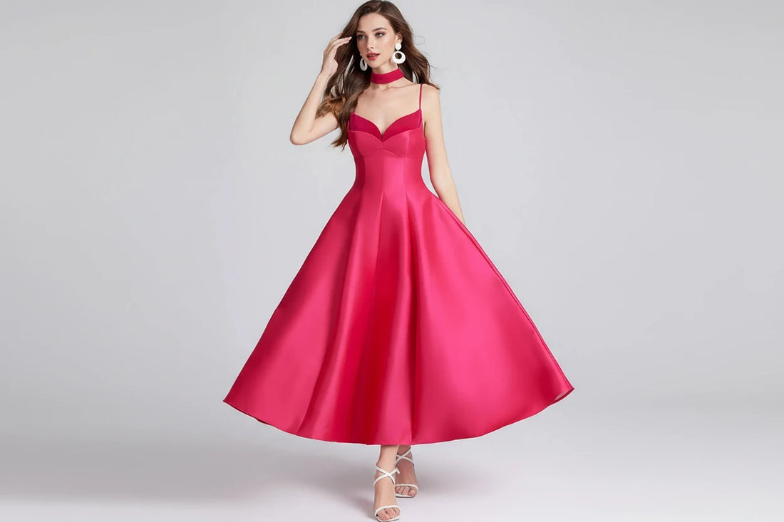 Sweetheart Spaghetti Strap Midi Dress with Collar - Jsandiclothing.com