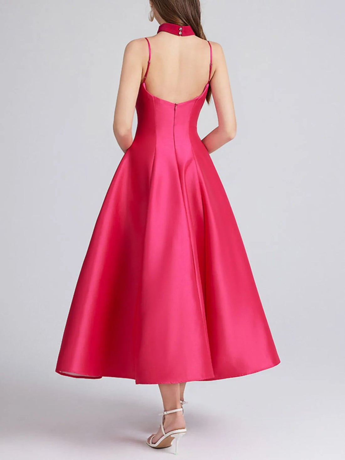 Sweetheart Spaghetti Strap Midi Dress with Collar - Jsandiclothing.com