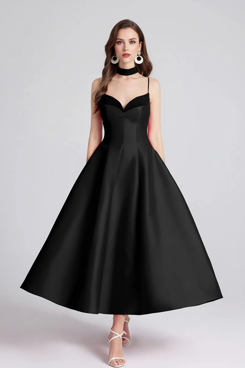 Sweetheart Spaghetti Strap Midi Dress with Collar - Jsandiclothing.com