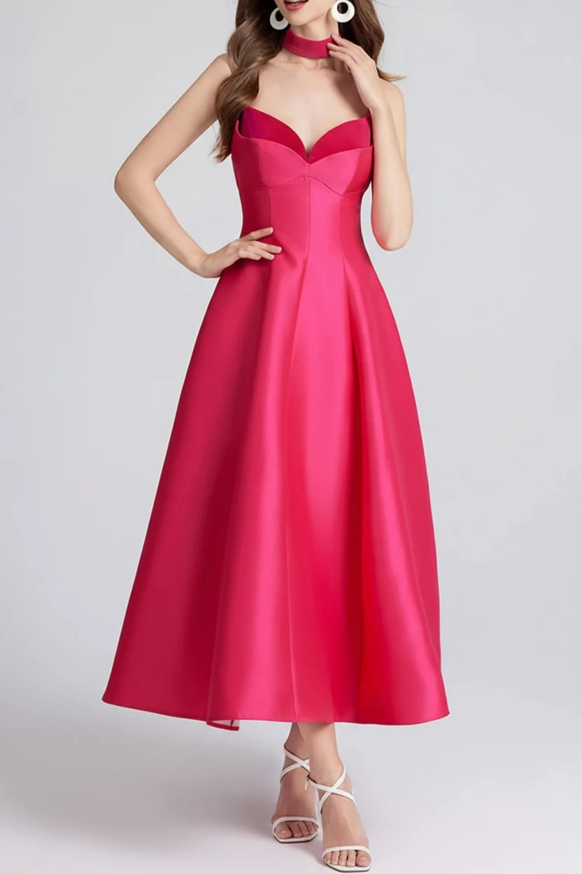 Sweetheart Spaghetti Strap Midi Dress with Collar - Jsandiclothing.com