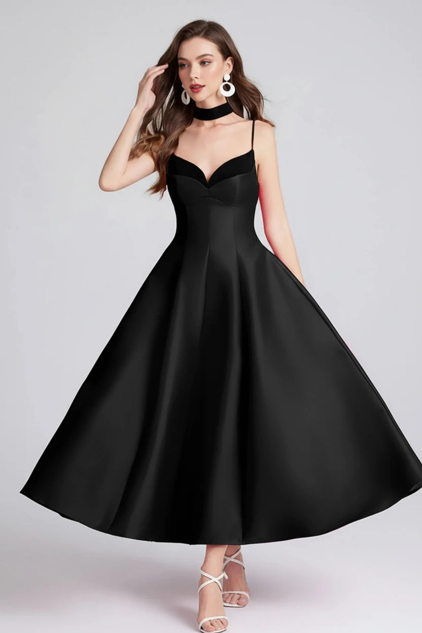 Sweetheart Spaghetti Strap Midi Dress with Collar - Jsandiclothing.com