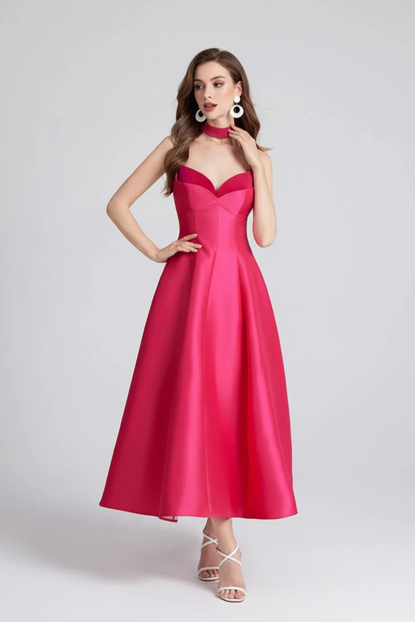 Sweetheart Spaghetti Strap Midi Dress with Collar - Jsandiclothing.com