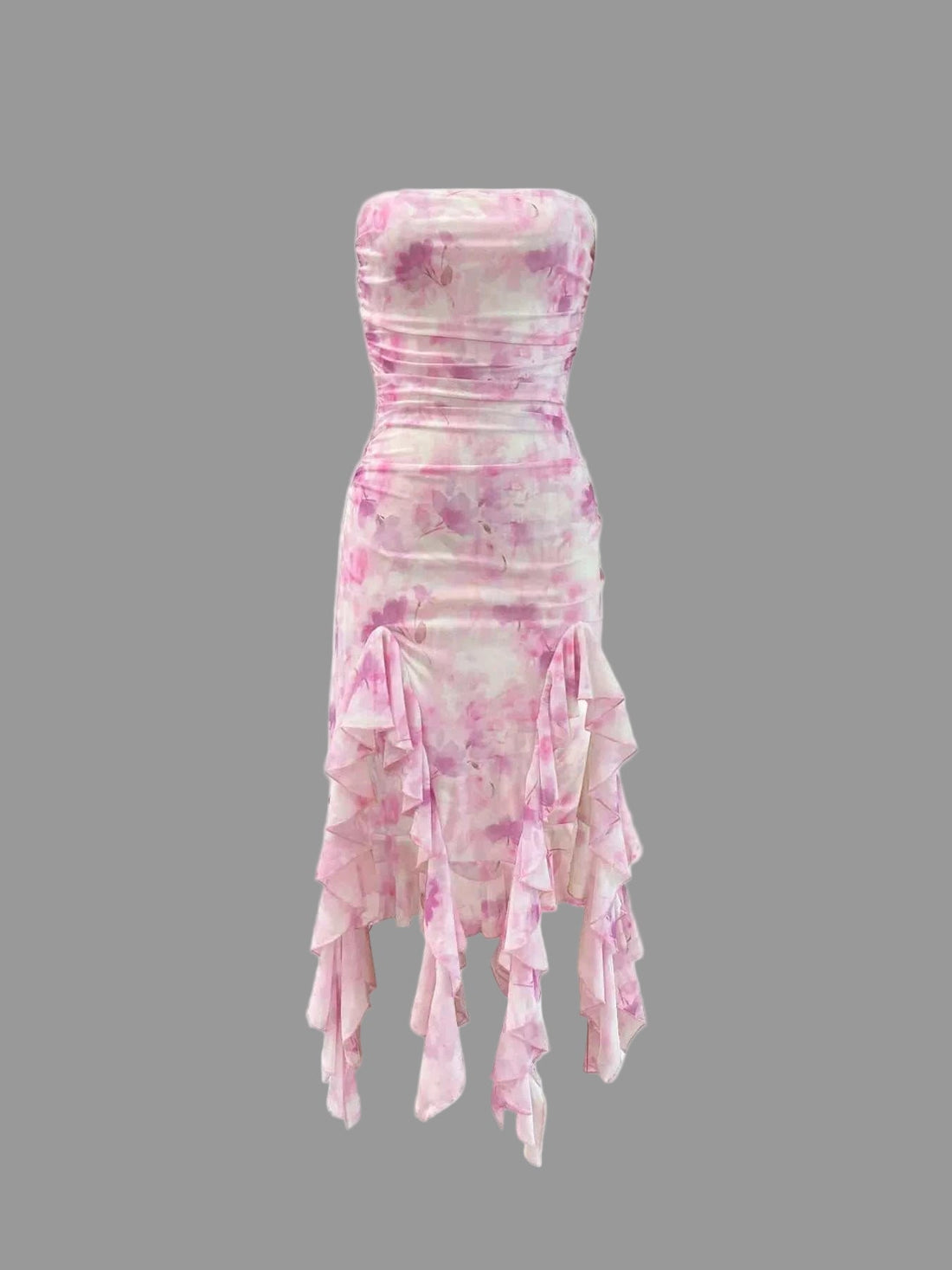 Tie - Dye Strapless Ruffle Hem Dress - Jsandiclothing.com