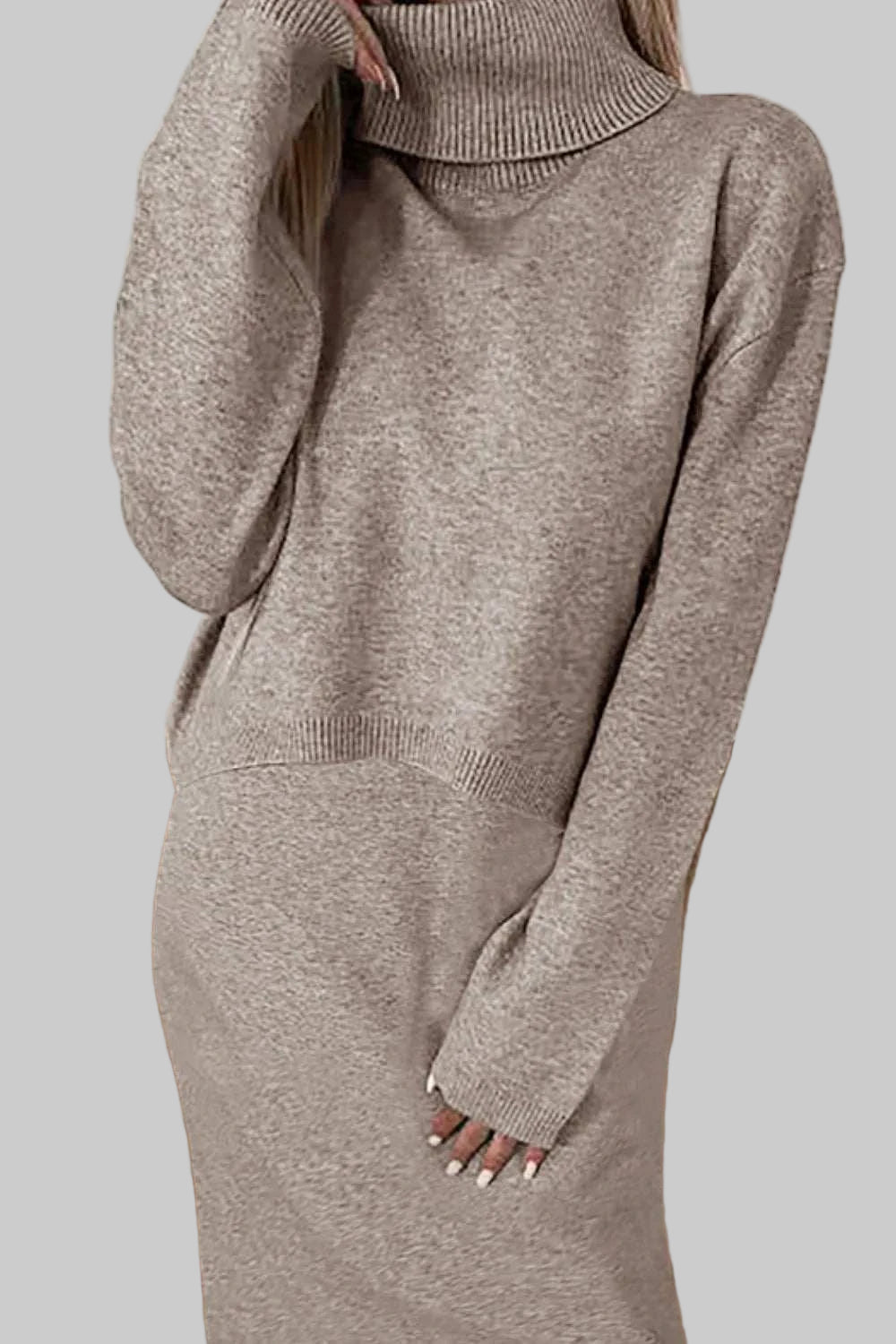 Turtleneck Dropped Shoulder Sweater Set - JSandiclothing - Jsandiclothing.com