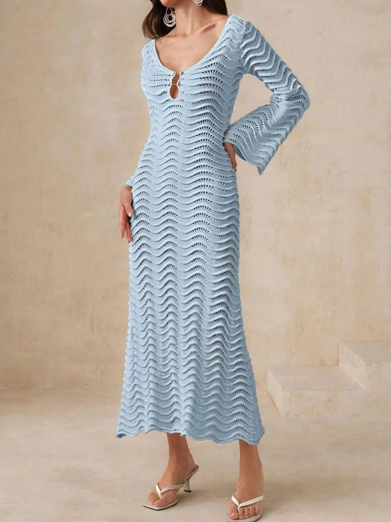 Wave Openwork Crochet Maxi Knit Dress - Jsandiclothing.com